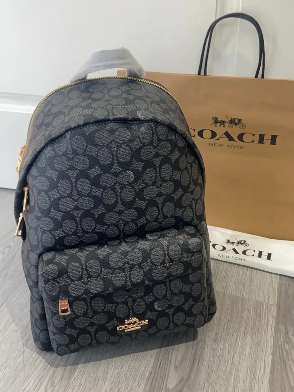 Coach Black Signature Mini Backpack with Gold Hardware